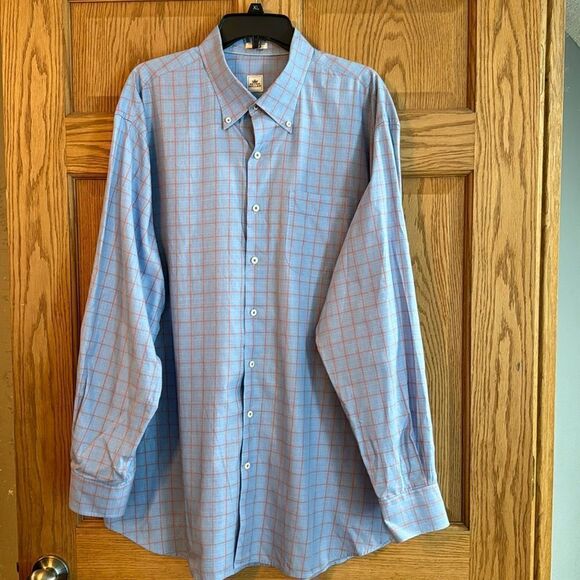 PETER MILLAR Blue & Orange Check Button Down Shirt - Picture 9 of 9